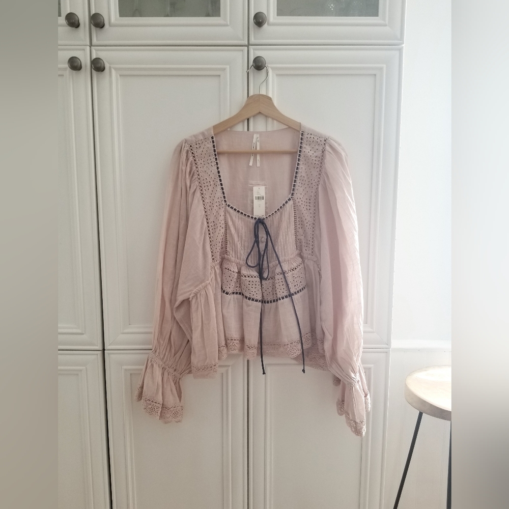Anthropologie Sz M Billowy Peasant Blouse Rose/blush Colour - Picture 2 of 10